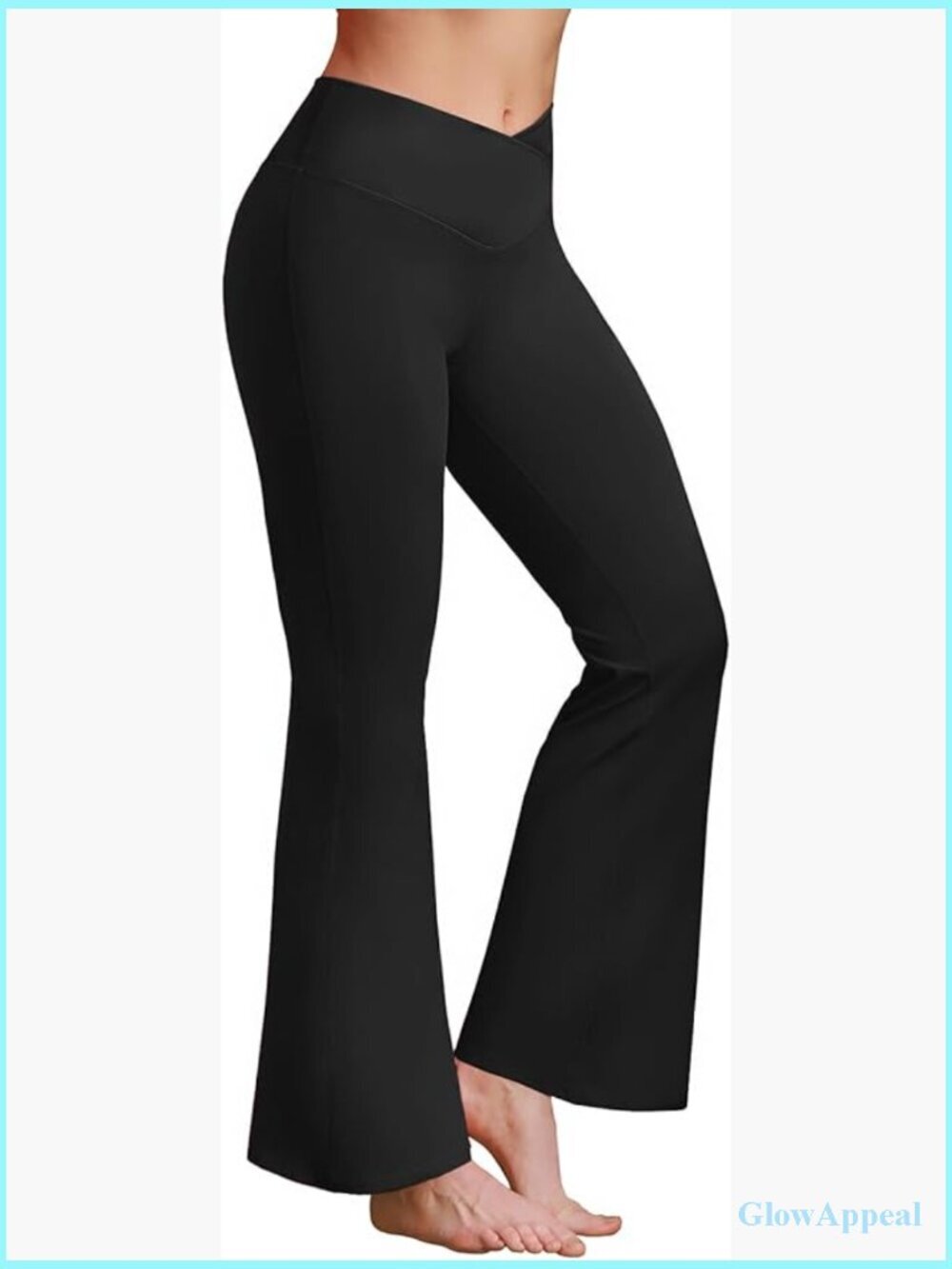 V Cross Waist Flare Leggings High Rise Yoga Pants Tummy Control Wide Leg